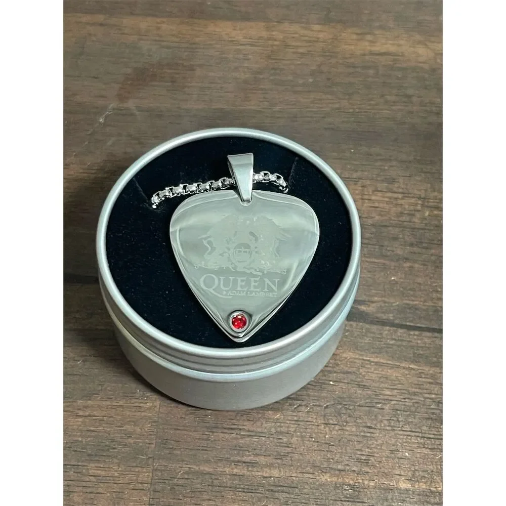 Queen Rhapsody Tour 2023 Guitar Pick Necklace with Red Gem #384